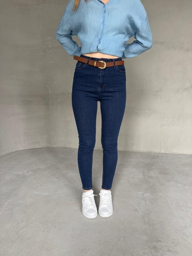 JEAN-08126 Koyu Mavi Yüksek Bel Likralı Skinny Jean - 3