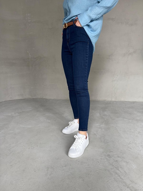 JEAN-08126 Koyu Mavi Yüksek Bel Likralı Skinny Jean - 4
