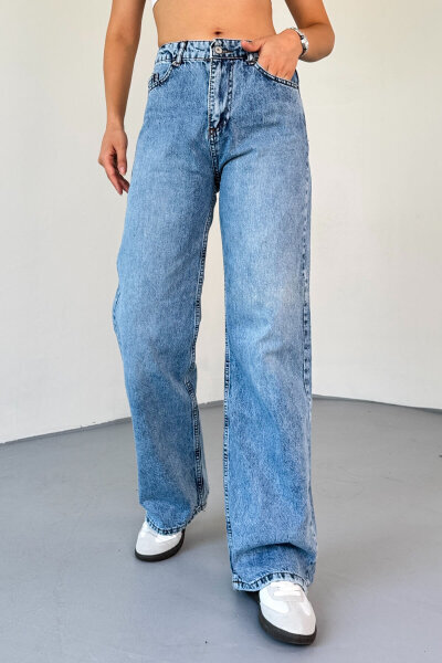 JEAN-08127 Buz Mavisi Kot Kumaş Yüksek Bel Palazzo Jean - Cappmoda (1)