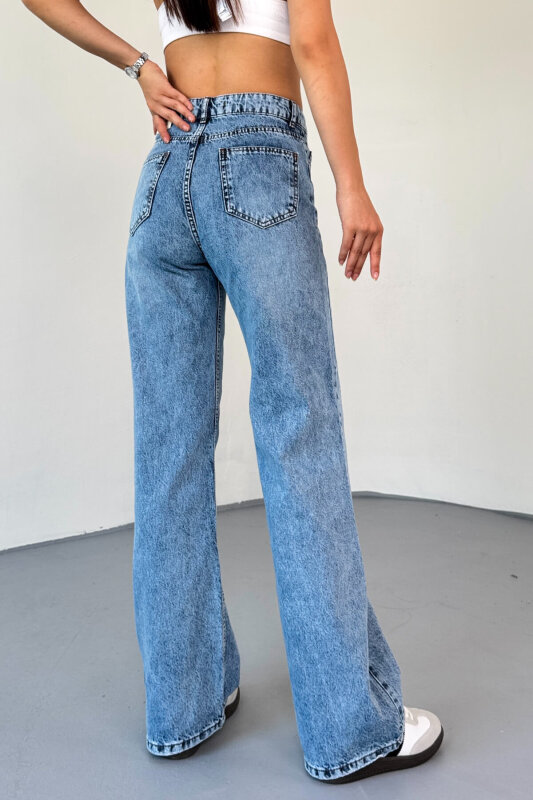 JEAN-08127 Buz Mavisi Kot Kumaş Yüksek Bel Palazzo Jean - 3