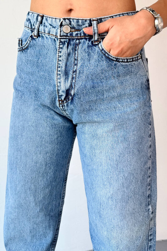 JEAN-08127 Buz Mavisi Kot Kumaş Yüksek Bel Palazzo Jean - 4