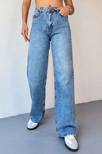 JEAN-08127 Buz Mavisi Kot Kumaş Yüksek Bel Palazzo Jean - 5