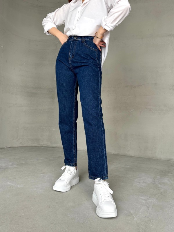 JEAN-08128 Koyu Mavi Süper Kalıp Boyfriend Model Jean - 4