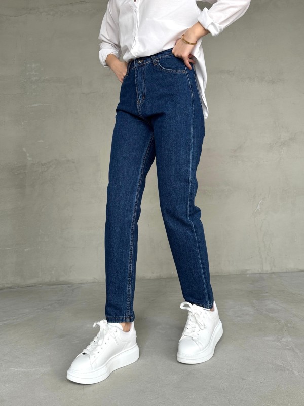 JEAN-08128 Koyu Mavi Süper Kalıp Boyfriend Model Jean - 1