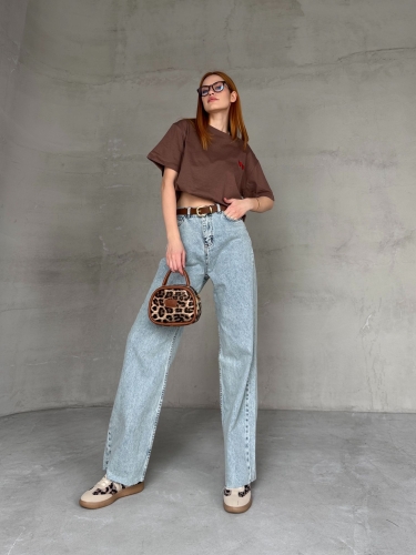 JEAN-08129 Açık Mavi Kesik Paça Kot Kumaş Yüksek Bel Palazzo Jean - 4