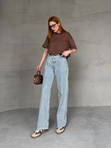 JEAN-08129 Açık Mavi Kesik Paça Kot Kumaş Yüksek Bel Palazzo Jean - 5