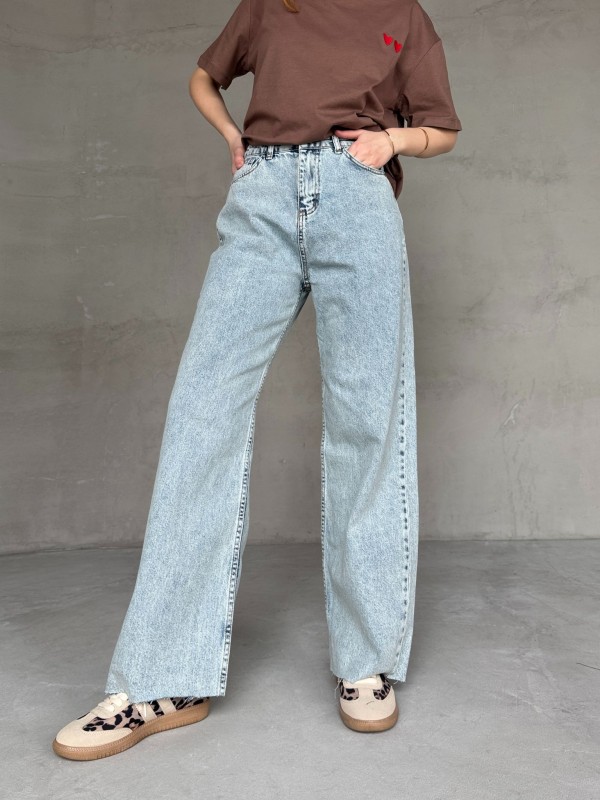 JEAN-08129 Açık Mavi Kesik Paça Kot Kumaş Yüksek Bel Palazzo Jean - 1