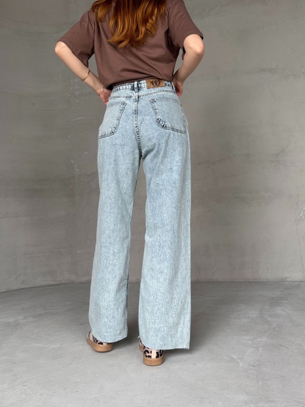 JEAN-08129 Açık Mavi Kesik Paça Kot Kumaş Yüksek Bel Palazzo Jean - 6