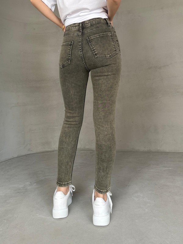 JEAN-08131 Haki Yıkama Kumaş Yüksek Bel Likralı Skinny Jean - 7