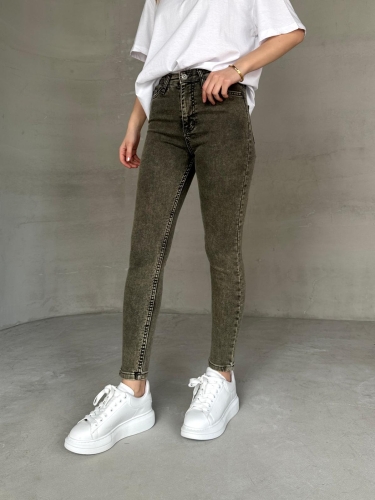 JEAN-08131 Haki Yıkama Kumaş Yüksek Bel Likralı Skinny Jean - Cappmoda