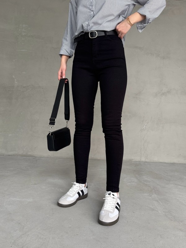 JEAN-08131 Siyah Yüksek Bel Likralı Skinny Jean - 1