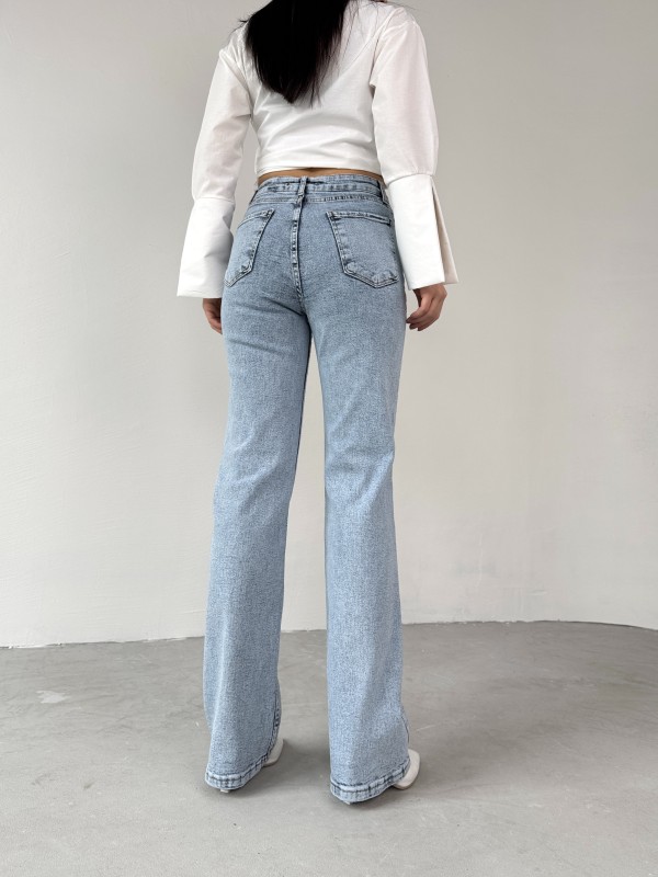 JEAN-08132 Buz Mavi Full Taş İşlemeli Likralı Palazzo Jean - 7