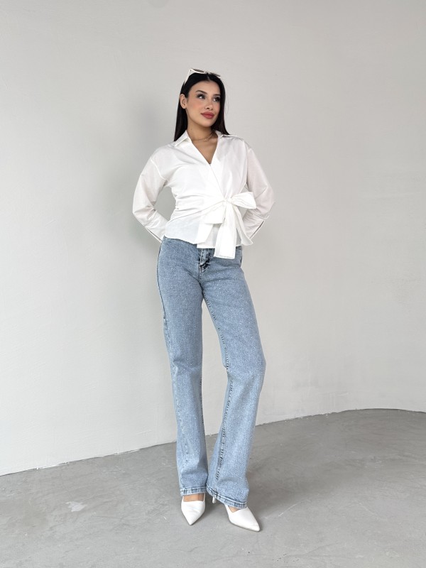 JEAN-08132 Buz Mavi Full Taş İşlemeli Likralı Palazzo Jean - 5