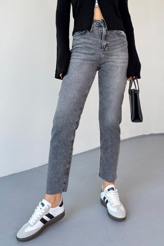 JEAN-08133 Füme Yüksek Bel Kesik Paça Jean - 2