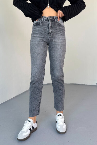 JEAN-08133 Füme Yüksek Bel Kesik Paça Jean - 3