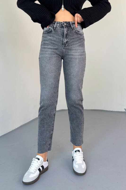 JEAN-08133 Füme Yüksek Bel Kesik Paça Jean - 3