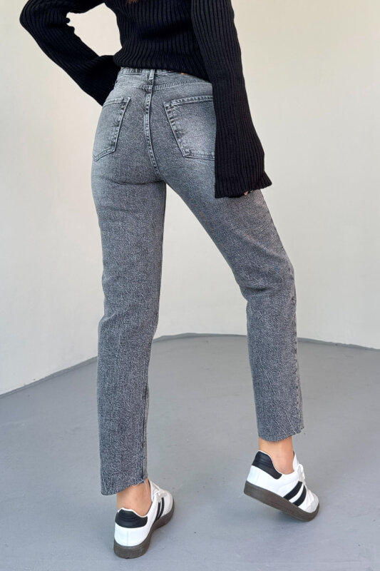 JEAN-08133 Füme Yüksek Bel Kesik Paça Jean - 4