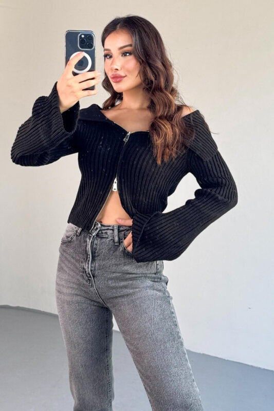 JEAN-08133 Füme Yüksek Bel Kesik Paça Jean - 5