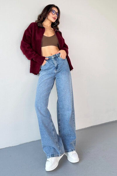 JEAN-08134 Açık Mavi Geniş Paça Taşlamalı Jean - Cappmoda (1)