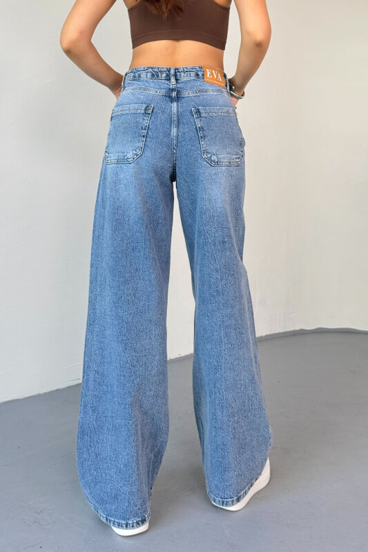 JEAN-08134 Açık Mavi Geniş Paça Taşlamalı Jean - 4