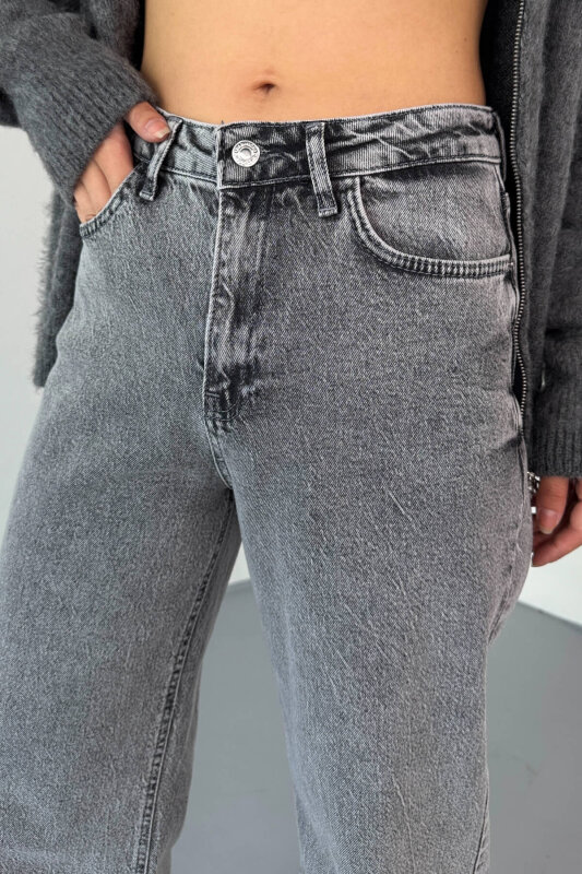 JEAN-08134 Füme Geniş Paça Taşlamalı Jean - 3
