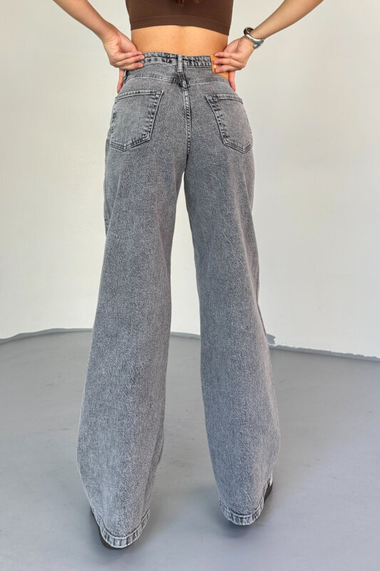 JEAN-08134 Füme Geniş Paça Taşlamalı Jean - 4