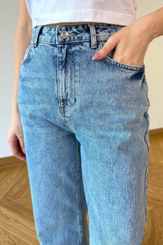 JEAN-1014 Buz Mavi Yüksek Bel Palazzo Jean - 3