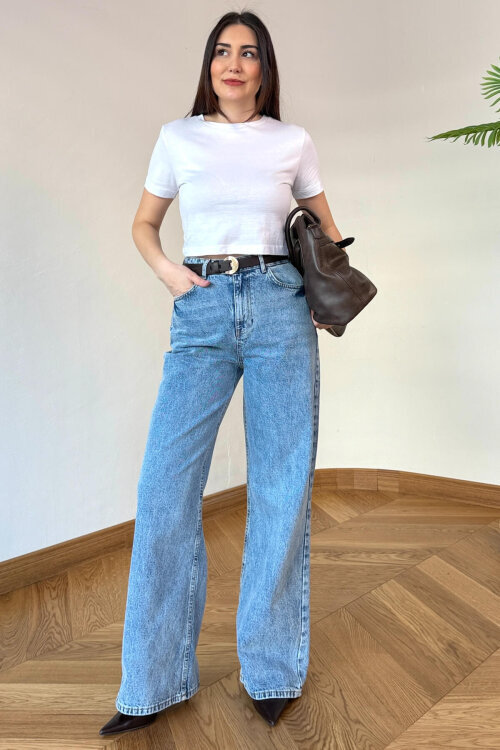 JEAN-1014 Buz Mavi Yüksek Bel Palazzo Jean - 4