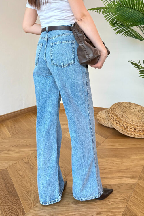 JEAN-1014 Buz Mavi Yüksek Bel Palazzo Jean - 5