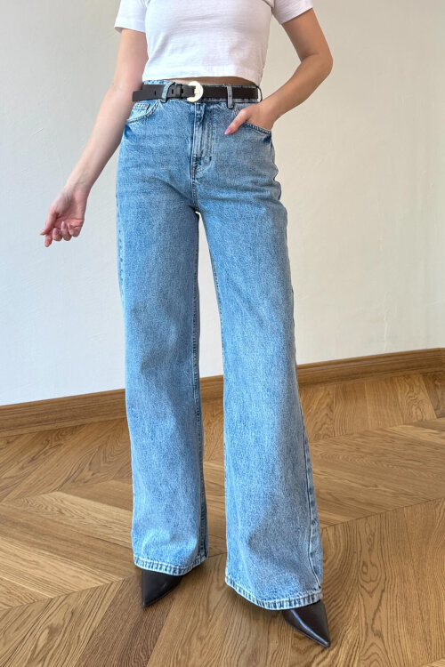 JEAN-1014 Buz Mavi Yüksek Bel Palazzo Jean (1)