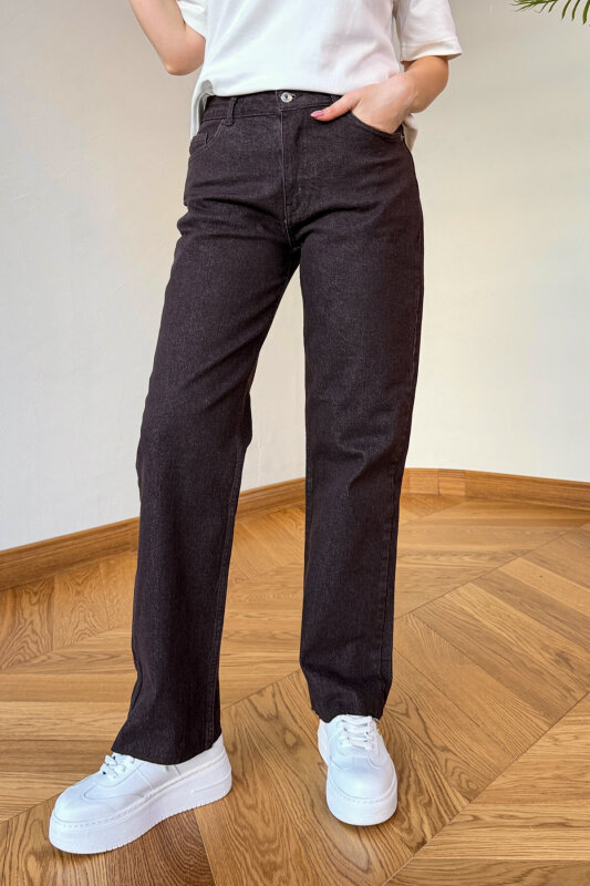 JEAN-1015 Acı Kahve Kesik Paça Yüksek Bel Mom Jean - 2