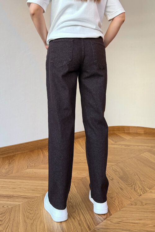 JEAN-1015 Acı Kahve Kesik Paça Yüksek Bel Mom Jean - 3