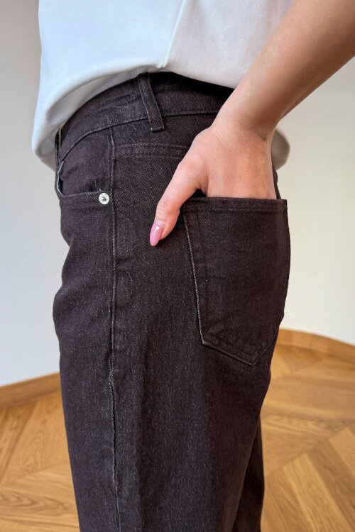 JEAN-1015 Acı Kahve Kesik Paça Yüksek Bel Mom Jean - 4