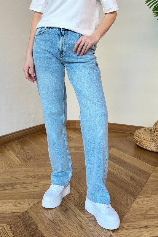 JEAN-1015 Buz Mavi Kesik Paça Yüksek Bel Mom Jean - 4