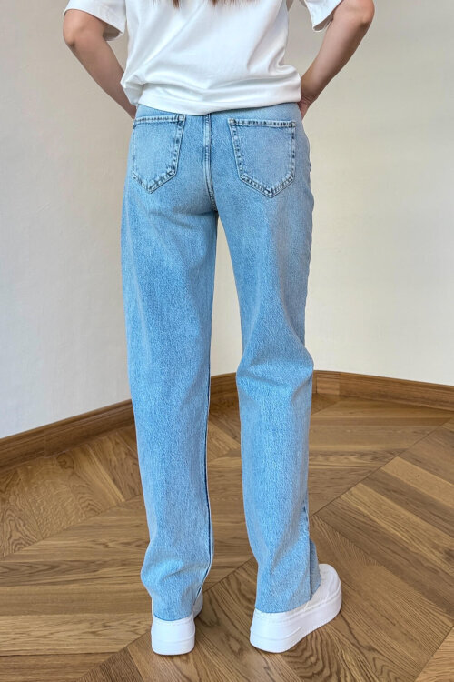 JEAN-1015 Buz Mavi Kesik Paça Yüksek Bel Mom Jean - 5