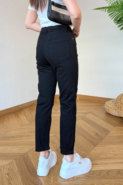 JEAN-1017 Siyah Kesik Paça Yüksek Bel Jean - 5