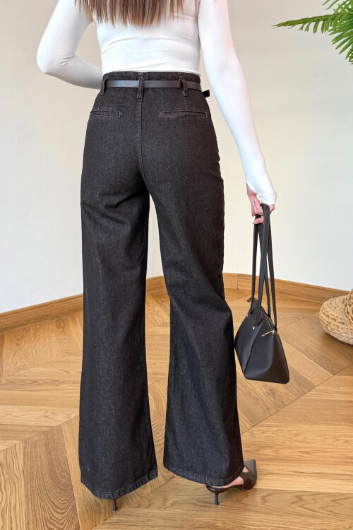 JEAN-1018 Acı Kahve Ön Cepli Yüksek Bel Pocket Jean - 4