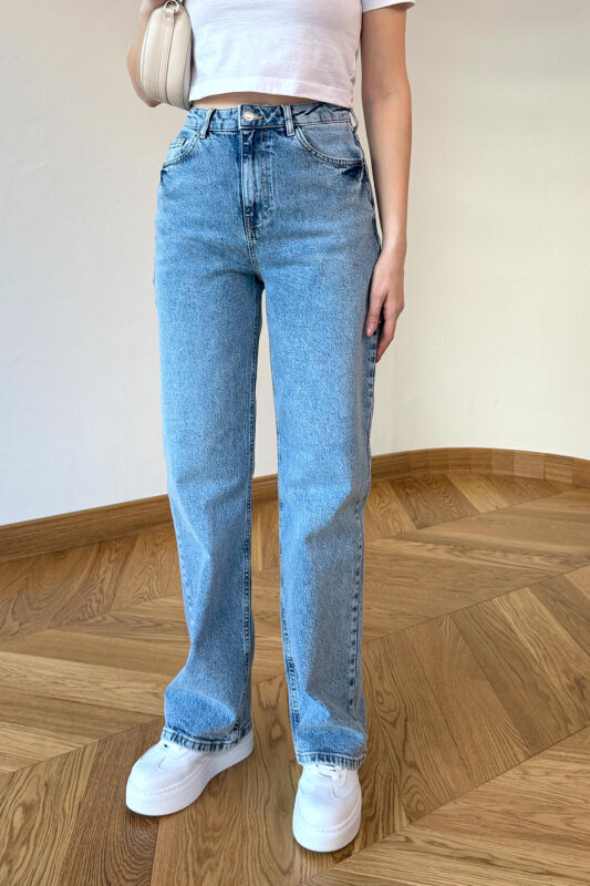 JEAN-1019 Buz Mavi Yüksek Bel Straight Jean - 3