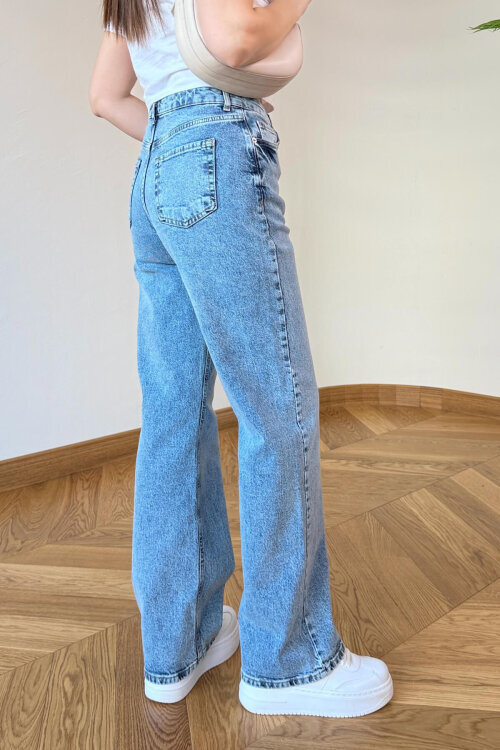 JEAN-1019 Buz Mavi Yüksek Bel Straight Jean - 4