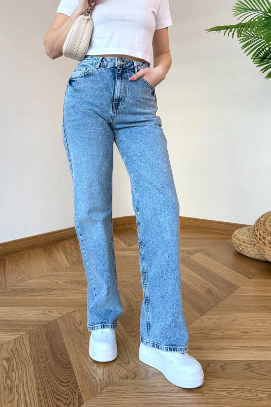 JEAN-1019 Buz Mavi Yüksek Bel Straight Jean - 5