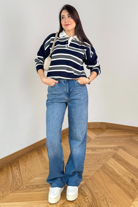 JEAN-1077 Soluk Mavi Relaxed Fit Kesik Paça Jean - 3