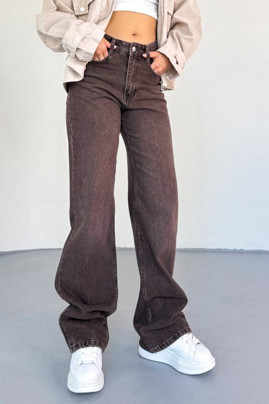 JEAN-488 Acı Kahve Yıkamalı Basic Mom Jean - 1