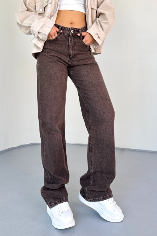 JEAN-488 Acı Kahve Yıkamalı Basic Mom Jean - 4