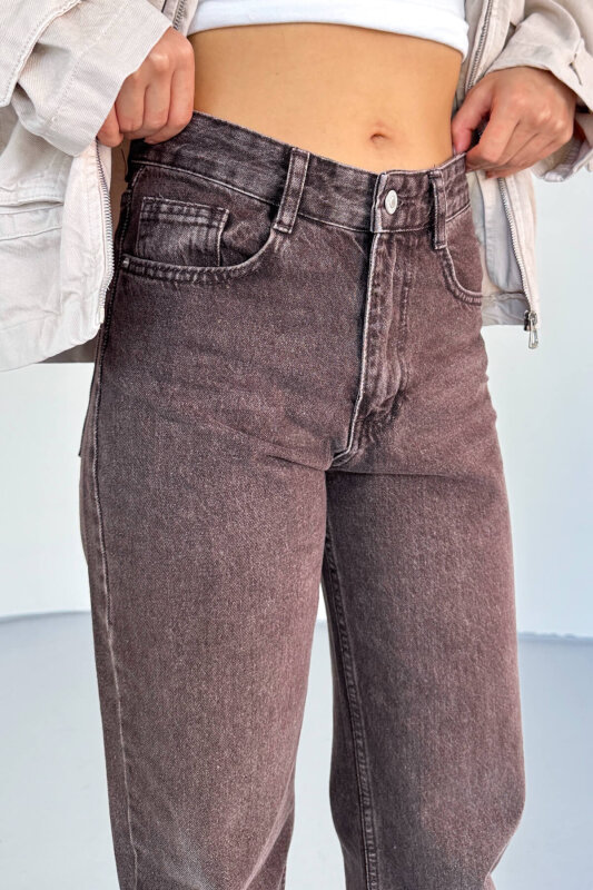 JEAN-488 Acı Kahve Yıkamalı Basic Mom Jean - 5