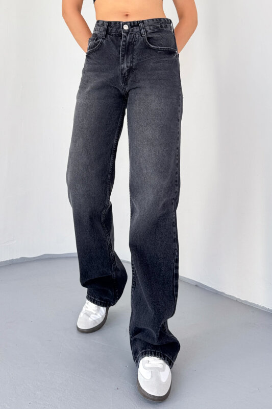 JEAN-488 Füme Yıkamalı Basic Mom Jean - 1