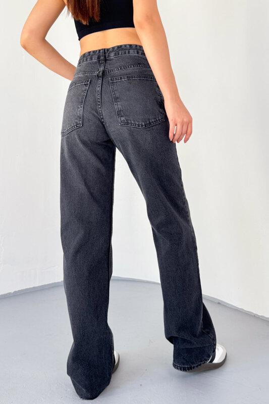 JEAN-488 Füme Yıkamalı Basic Mom Jean - 3