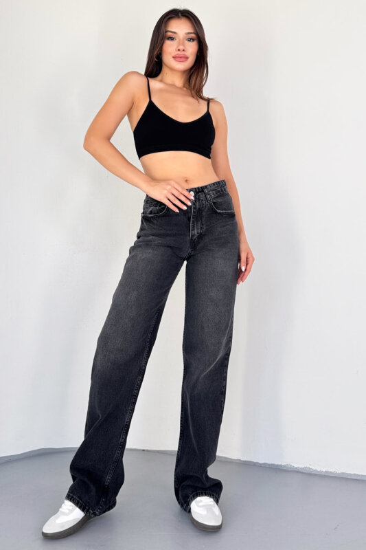 JEAN-488 Füme Yıkamalı Basic Mom Jean - 2