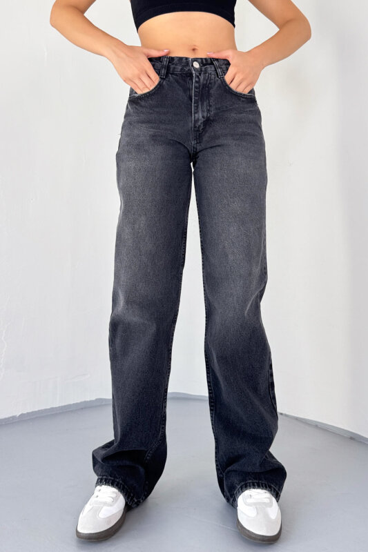 JEAN-488 Füme Yıkamalı Basic Mom Jean - 4