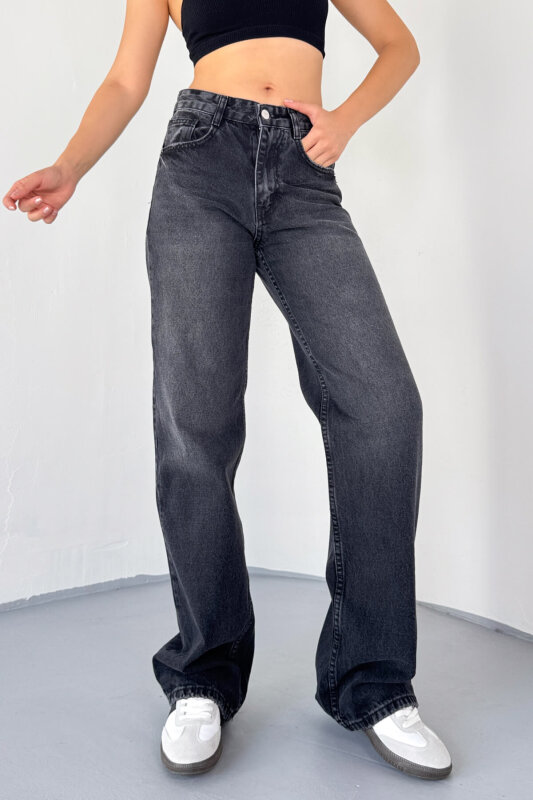 JEAN-488 Füme Yıkamalı Basic Mom Jean - 5