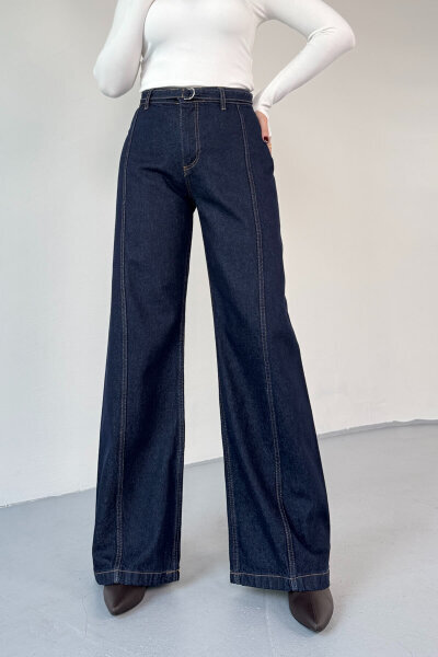 JEAN-774 Koyu Mavi Kemer Detaylı Wide Leg Jean (1)